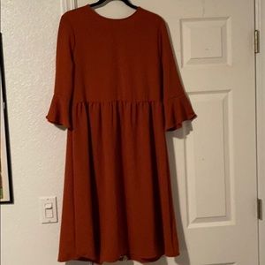 Burnt orange bell sleeve midi dress